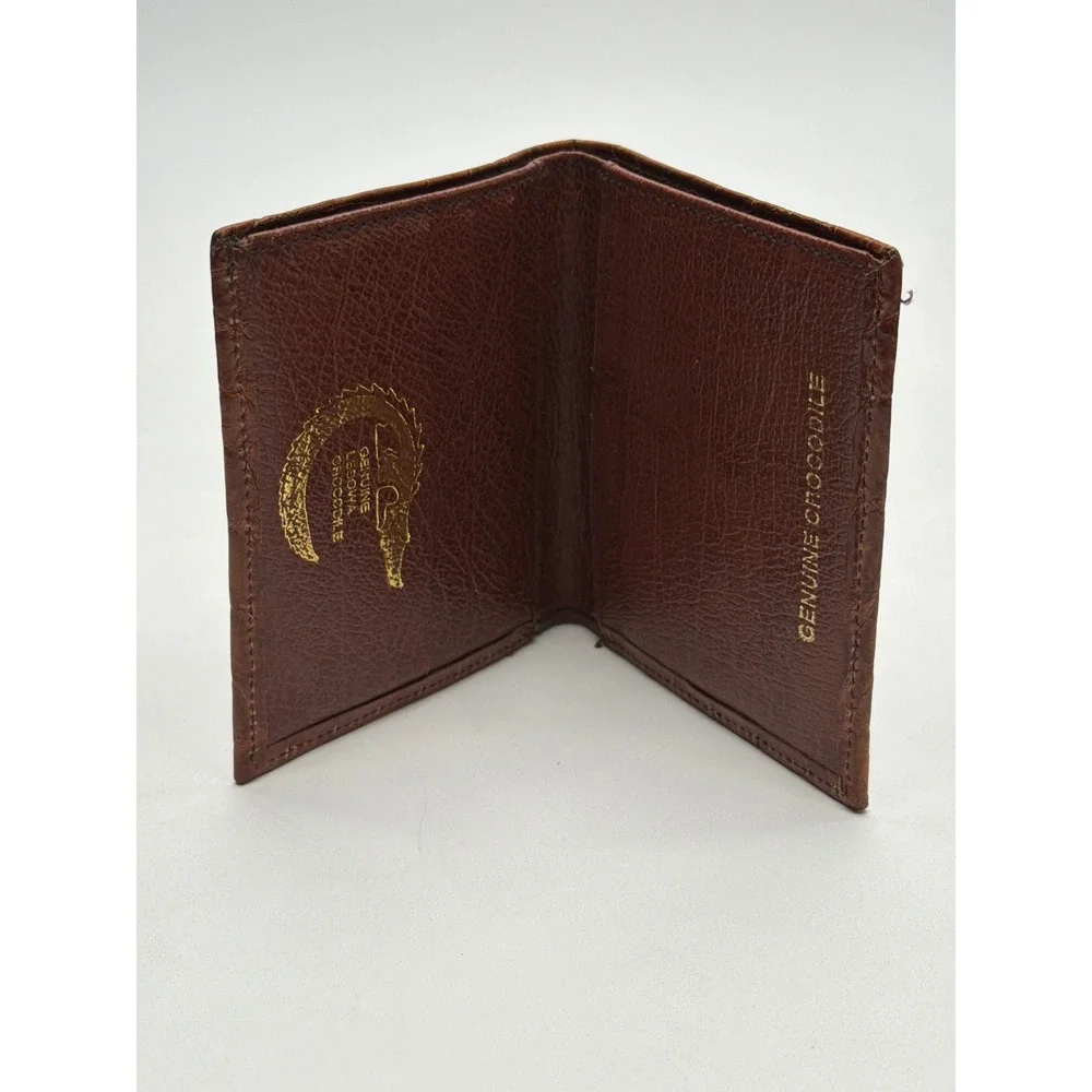 Lebowa Mens Genuine Crocodile Skin Bifold Wallet Cognac Brown Exotic Leather